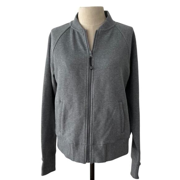 Gaiam Mercer Bomber Grey Zip Up Ribbed Sweatshirt Size S Workout Yoga - Picture 2 of 7